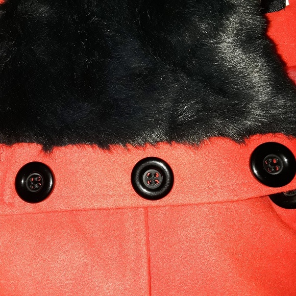 Red & Black Faux Fur Fit & Flare Button Jacket - Picture 7 of 7